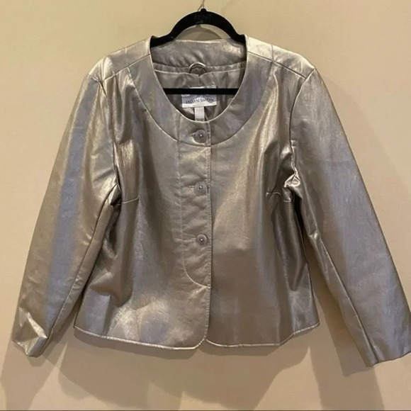 COPY - Jaclyn Smith faux leather metallic silver jacket - Picture 7 of 9